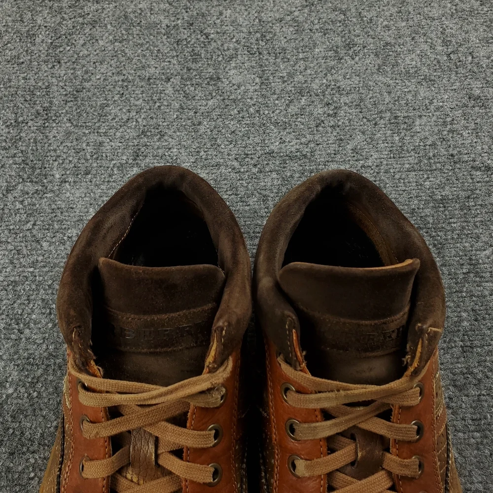 Burberry Leather Sneakers Mens 44 10.5 Cognac Brown Vintage Y2K Preppy Two Tone - Picture 6 of 16